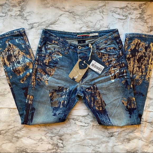 Please Denim Stylish Distressed Jeans with Metallic Accents Size XS - Picture 2 of 11